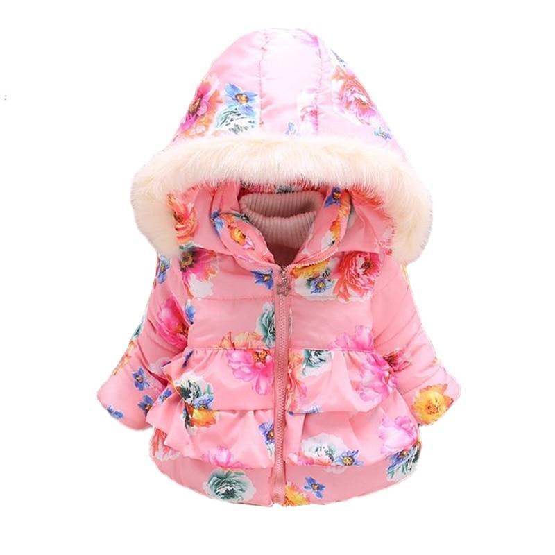 Luxury Printed Elegant Flower Design Baby Girl Hooded Coats Jackets Outerwear For Baby Girls In Elegant Design