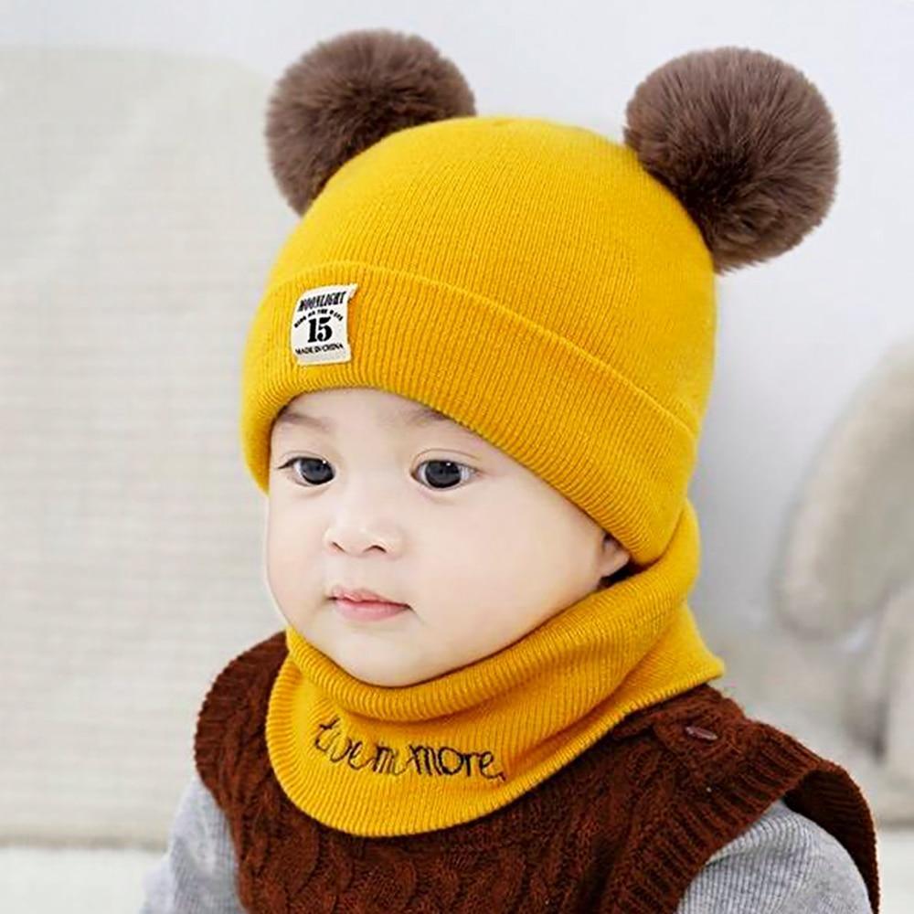 Winter Children Hat Bonnet Enfant Knitted Cute Baby Cap For Girls Boys 0-24 Months For Kids In Modern Bear Design