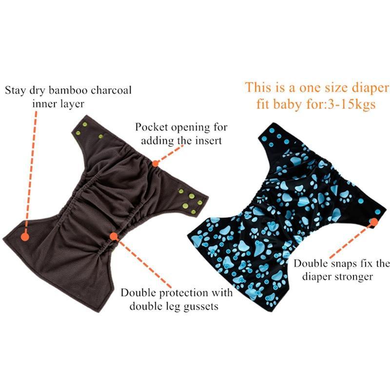 Reusable Waterproof Diaper Baby Bamboo Charcoal Diaper One Size Pocket Baby Nappies For Kids Set