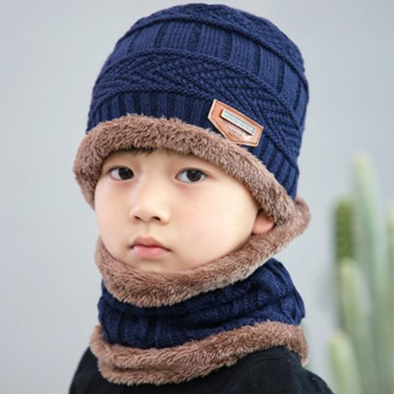 Knitted Baby Hats  Cap and Scarf Turban Beanie Cotton Warm Wool Fur Caps Soft Hat For Childern Girl And Boys