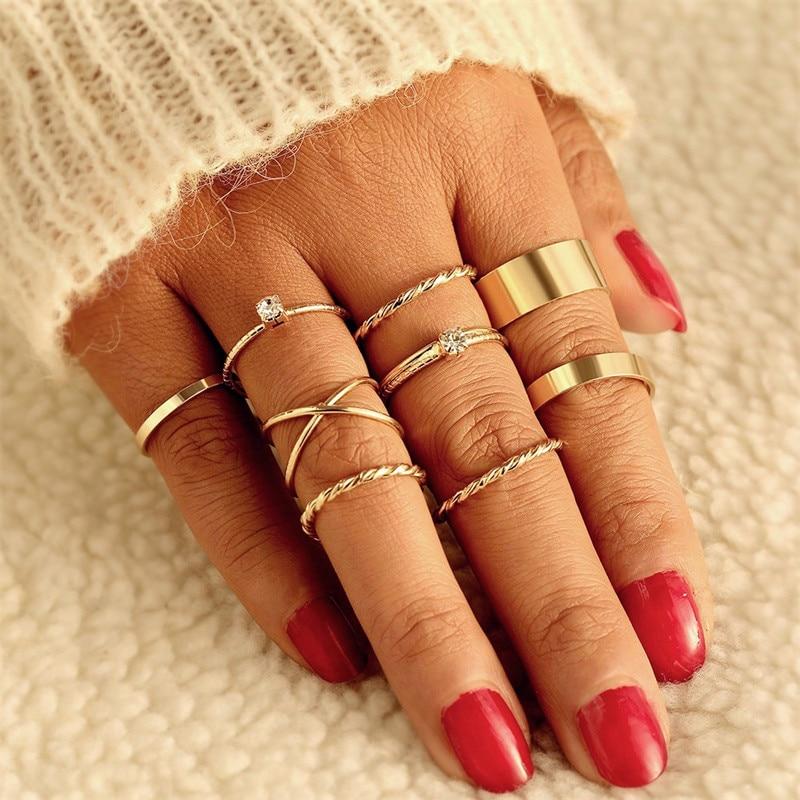 Trend Boho Vintage Gold Star Moon Rings Set For Women In Opal Crystal Ring Design Female Bohemian Jewelry  Style