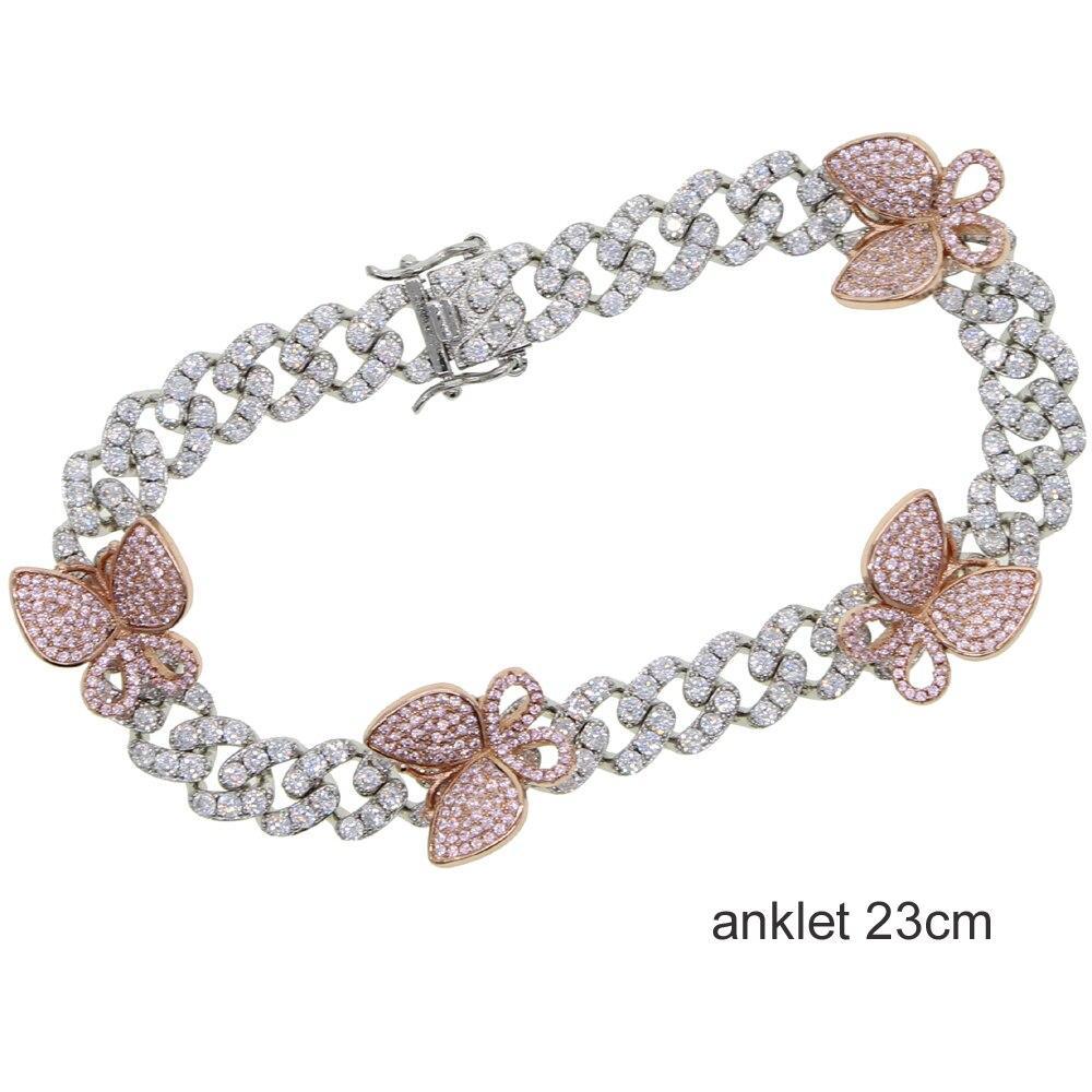 Luxury Chain Brecelet For Leg Sose Silver Color Cuban Style For Anklet Butterfly Jewelry Design