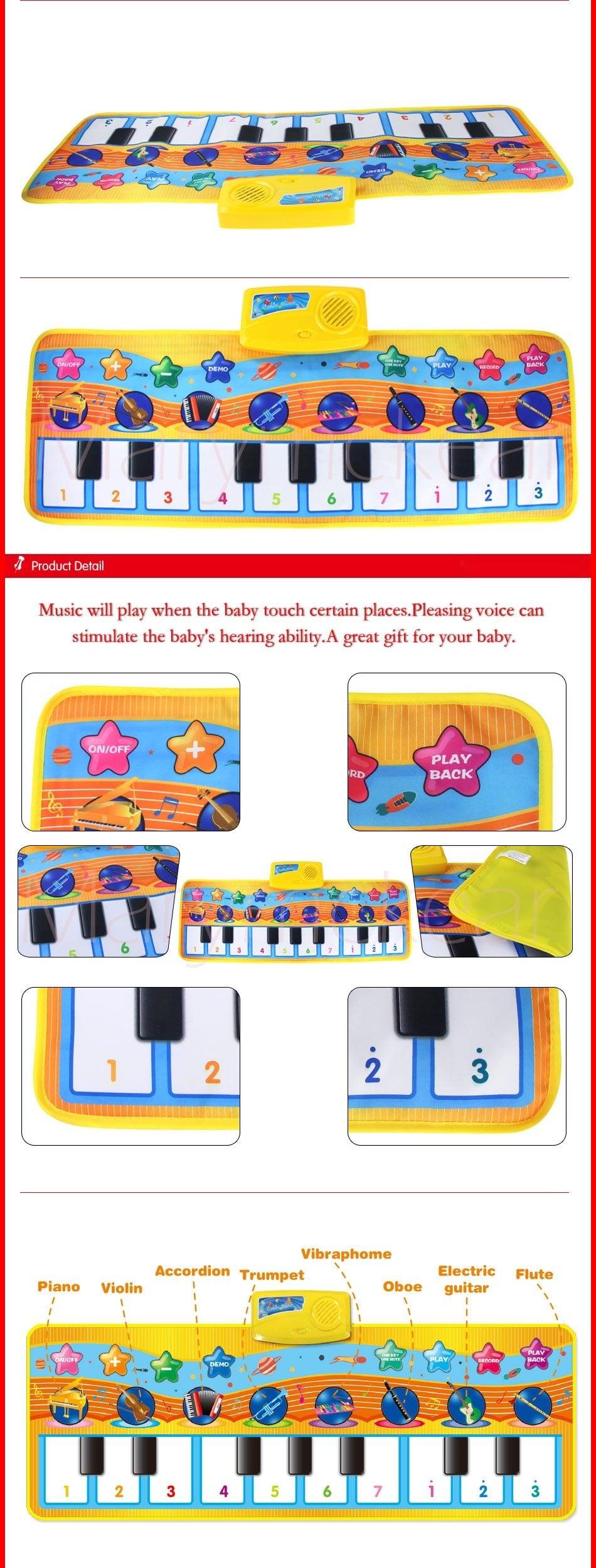 Music Piano Play Mat Multi-function with Instrument Sound Demo Songs Cloth Musical Carpet Educational Toys For Kids