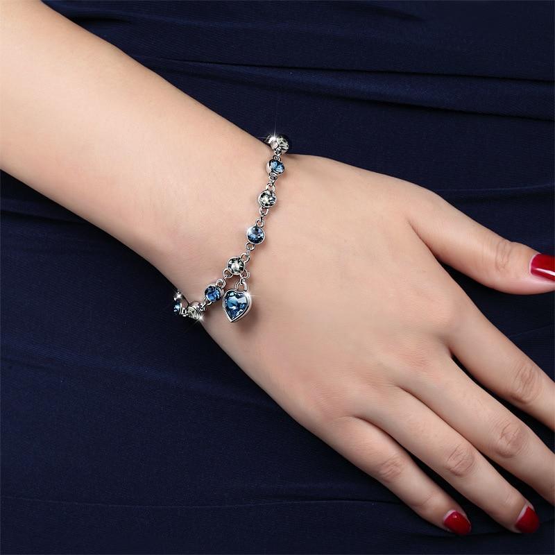 Modern Genuine 925 Sterling Silver Heart Elegant Luxury Bracelets For Women Blue Sapphire Tanzanite Chain Bracelet  Trendy Wedding Gift Fine Jewelry