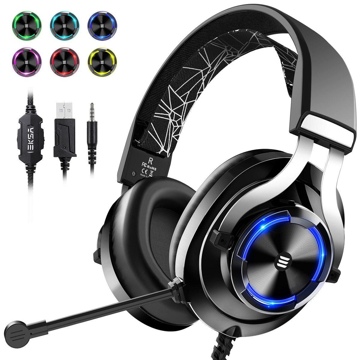 Proffesional Gaming Headset Headphone Gamer Deep Bass Stereo Wired Headphones for Smartphone PC With Microphone RGB LED Light