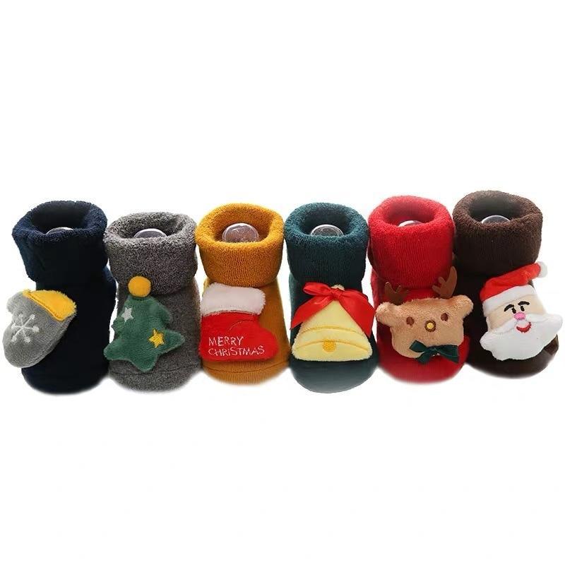 Luxury Modern Christmass Children's Socks With  Doll Baby Keep Warm Elk Non-Slip Socks Newborn For Infant Toddler Kids