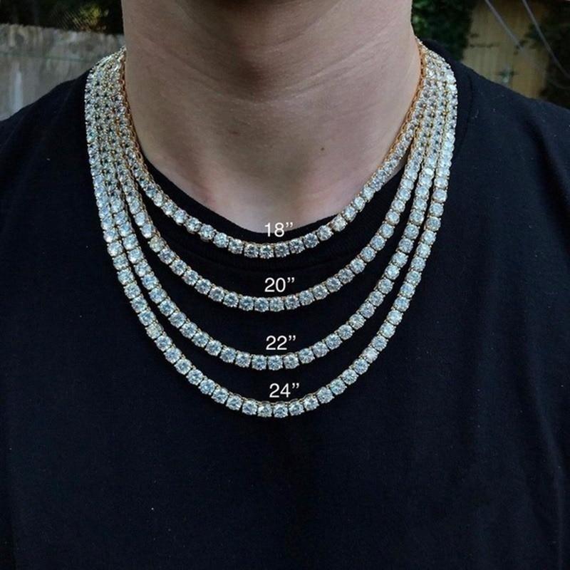 Men Hip Hop Single Layer Tennis Chain Rhinestone Inlaid Necklace Jewelry Gift One Row Jewelry Necklace Pendant for Theme Party