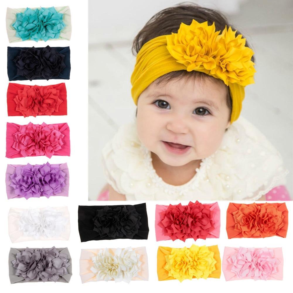 Cute 1PCS Baby Girls Lotus Flower Nylon Headband Knot Elastic Newborn Toddler Headwraps Kids Hair Accessories Gifts