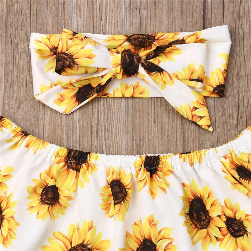 3 Pcs Outfit Clothes Cute   Sunflower Top  Pants  Fashion Casual Suit Perfect For Baby