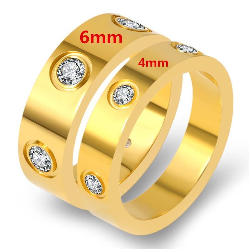 Trendy Stainless Steel Rose Gold Color Modern Love Ring For Women And Men Amazing Couple CZ Crystal Rings Luxury Brand New Jewelry Wedding Gift