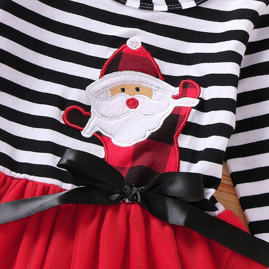 Newborn Baby Girls Long Sleeve Christmas Santa Striped  Skirt Dress Outfits Unique Design