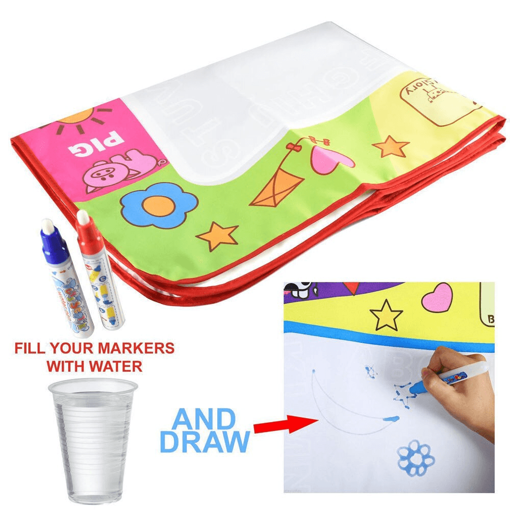 1-6 Years Children Kids Baby Drawing  Educational Water Mat Drawing Painting Toddler Board/ Charpet With Magic Water Pen Gift 45.5 X 29cm (White)