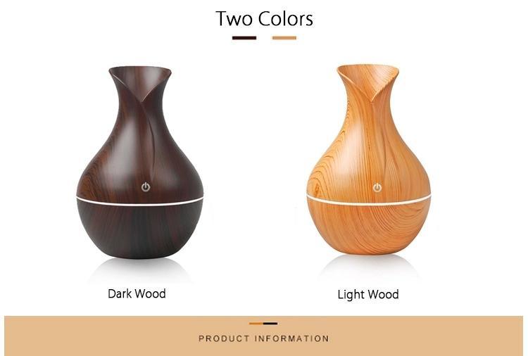 Essential Oil Diffuser 130ml Wood Grain Vase-Shaped  Aromatherapy Cool Mist Humidifier With 7 Colors LED Lights & Waterless Auto Shut-Off For Home Office