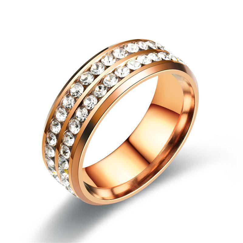 Luxury Modern Stainless Steel Ring With 5 Rows Gold Color Diamonds Crystal Ring Made for Wedding Rings for Women Men In Elegant Jelwery  Design