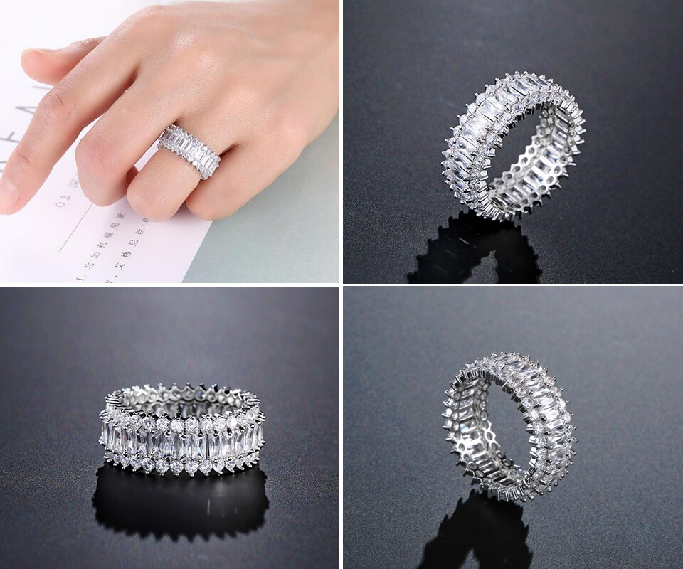 Fashion Luxury Multicolor Charm AAA Baguette Cubic Zirconia Wedding Rings for Women T Shape Stone Party Jewelry