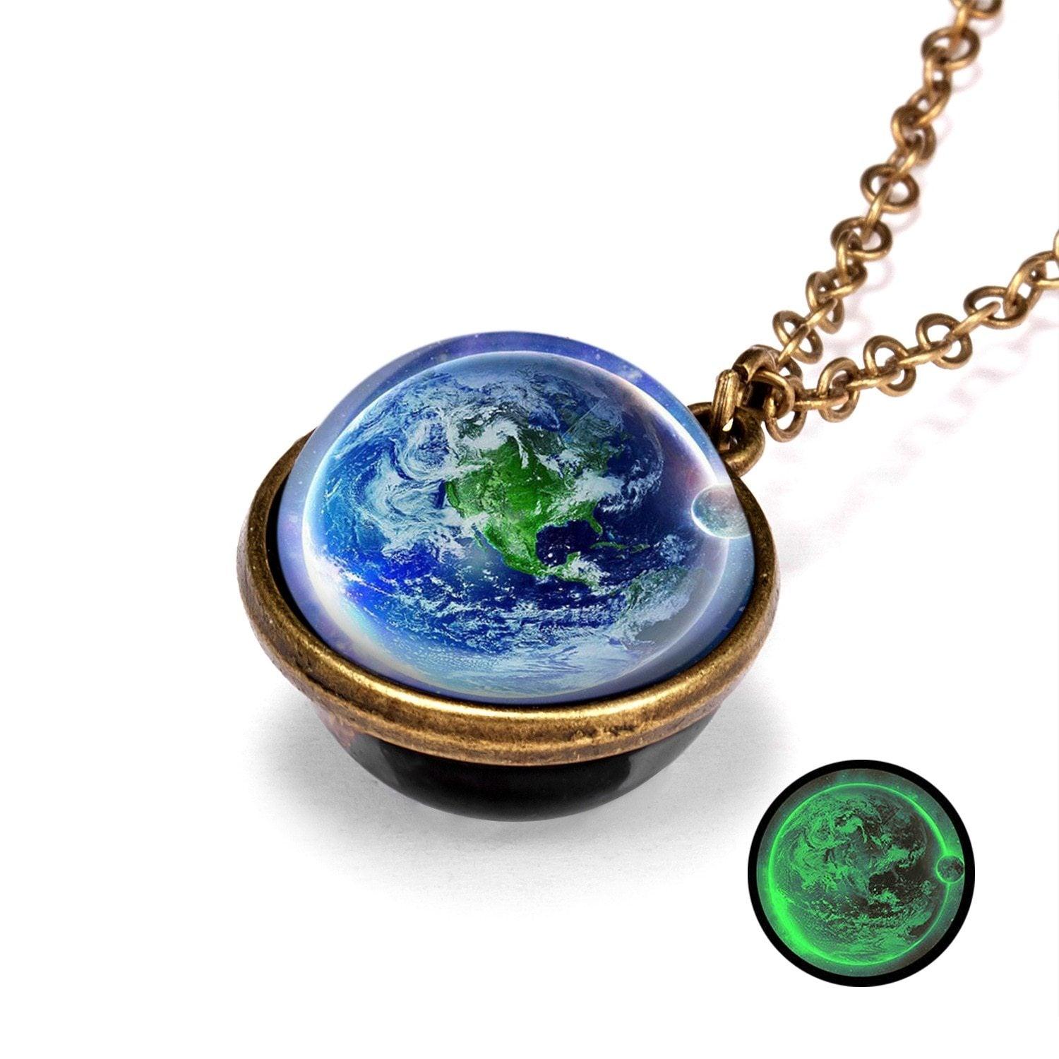 New  Galaxy Double Sided Pendant Necklace IN Universe Planet Jewelry Glass Art Picture Handmade Statement Necklace art Design