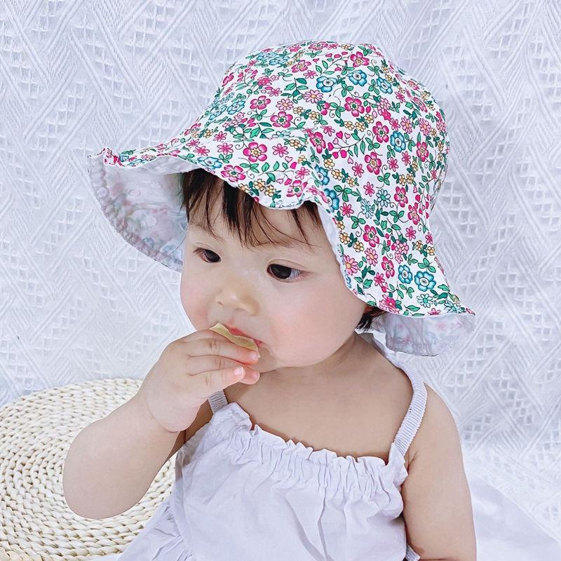 Modern Baby Girls Sun Hat Cotton Baby Hat Kids Child Cap Bowknot Flower Print Bucket Hat Double Sided