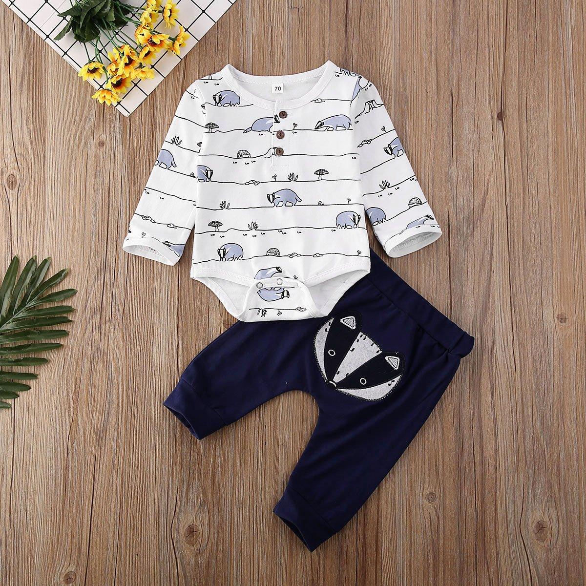 Luxury Modern Trend Style Newborn Baby Boy Girl Fox print Tops Romper Long Pants Autumn Outfits Clothes For Girls And Boys