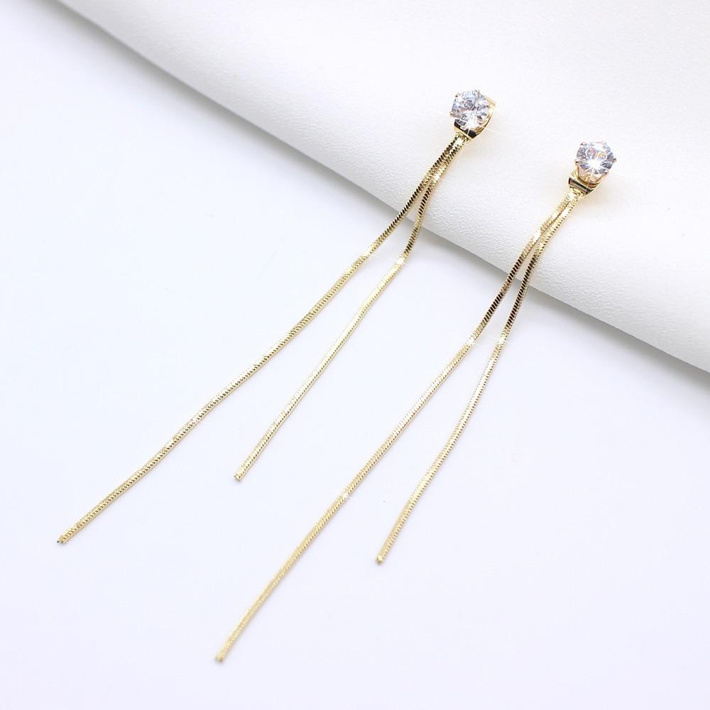 New Luxury Long Crystal Tassel In Gold Color Dangle Earrings For Women