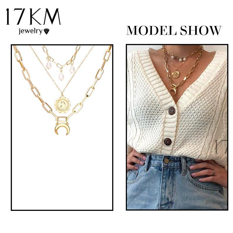 Bohemian Gold Necklaces For Women Multilayer Fashion Pearl Pendants Necklace Portrait Chokers Trendy New Jewelry Gift