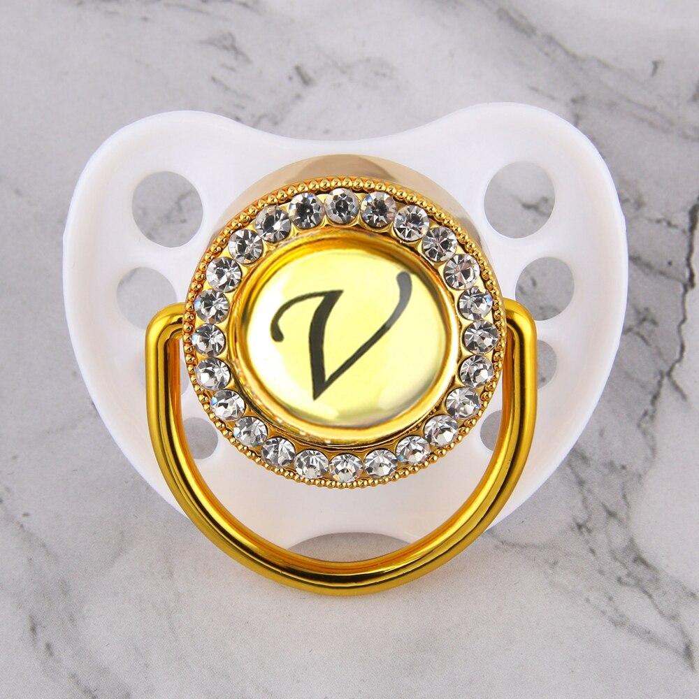 Luxury Glam Crystal White Bling Pacifier 26 Initial Letters Available Handmade Rhinestones Baby Pacifier For Baby