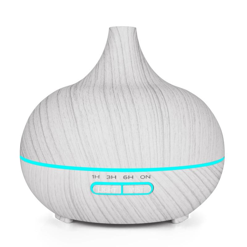 New 550ml Wood Essential Oil Diffuser Ultrasonic USB Air Humidifier with 7 Color LED Lights Remote Control Office Home Diffuser for Office, Home, Bedroom, Living Room, Study, Yoga, Spa; White Wood Grain with Multiple Lighting Options