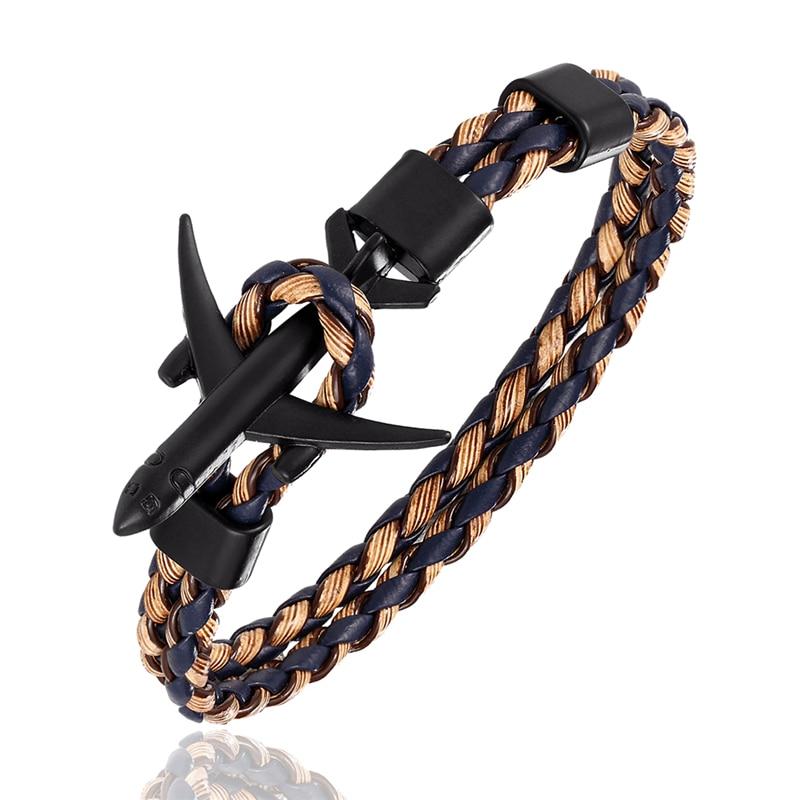 Modern Fashion Elegant Airplane Anchor Luxury Bracelets For Women Charm Leather Amazing Bracelets For Men Metal Hooks Hope homme jewelry Aviation style