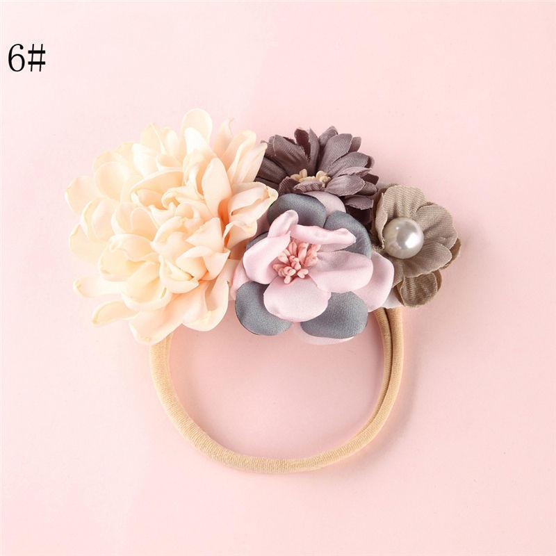 Modern Fashion Floral Headband Newborn Baby Elastic Hairbands Pearl Fresh Style Bow Knot For Girls