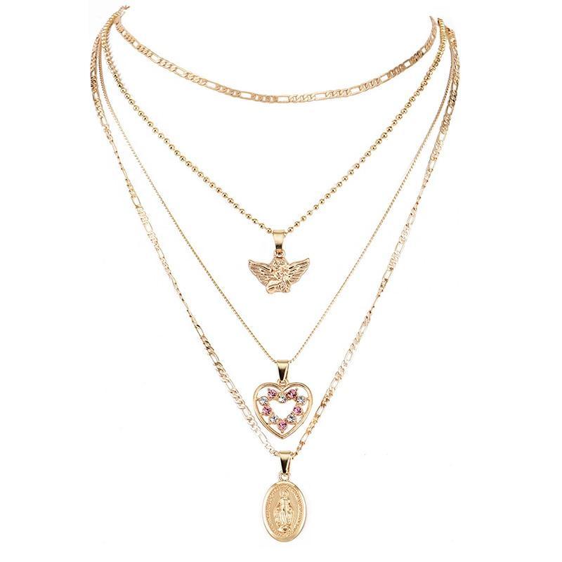 Women Necklaces Angel Heart Pink Crystal Perfect Gift For  Girls Luxury Jewelry Cool Style Necklace