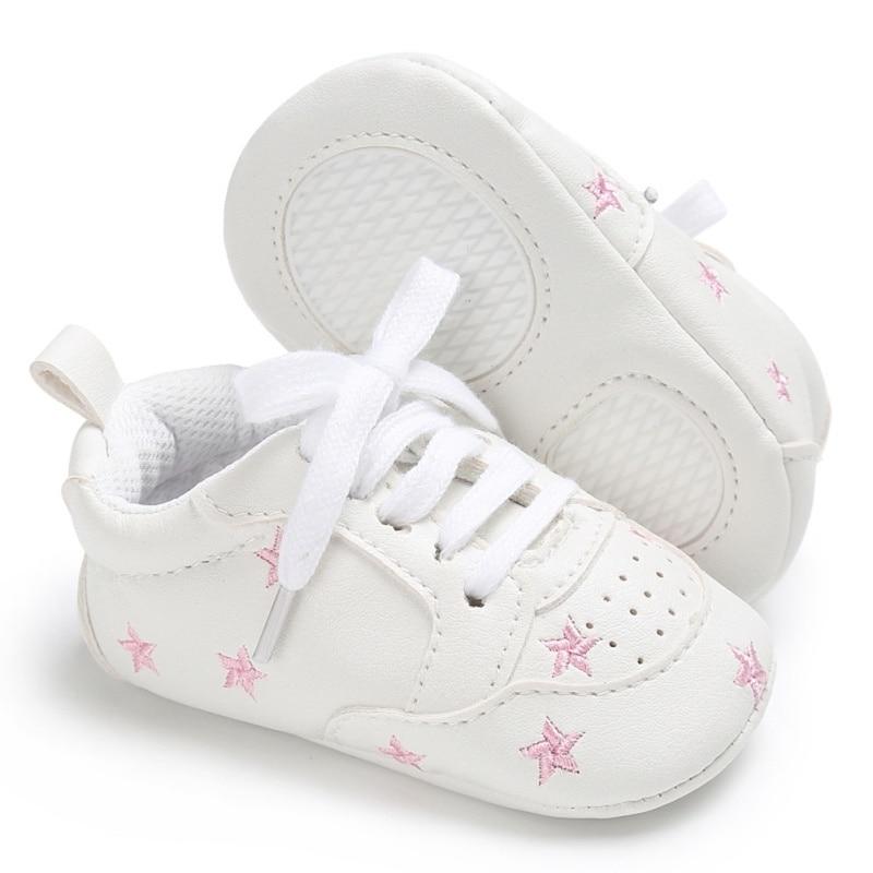 Newborn Shoes Star First Walkers Kids Toddlers Lace Up PU Leather Soft Soles Sneakers 0-18 Months