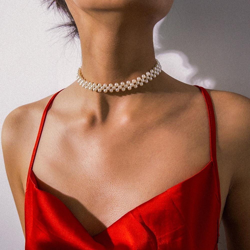 New Bohemian Multi Layer Simulated Round Pearl Choker Modern Necklace Collar Statement Clavicle Chain Necklace Elegant For Women Wedding Jewelry