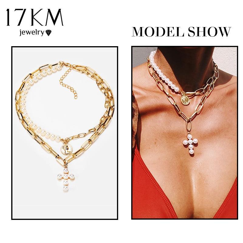 Bohemian Gold Necklaces For Women Multilayer Fashion Pearl Pendants Necklace Portrait Chokers Trendy New Jewelry Gift