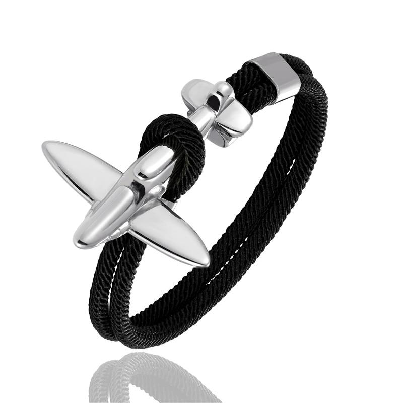 Elegant Fashion Modern Stainless Steel Airplane Glider Luxury Anchor Rope Leather Flight Bracelets For Men And Women New Aviator Style