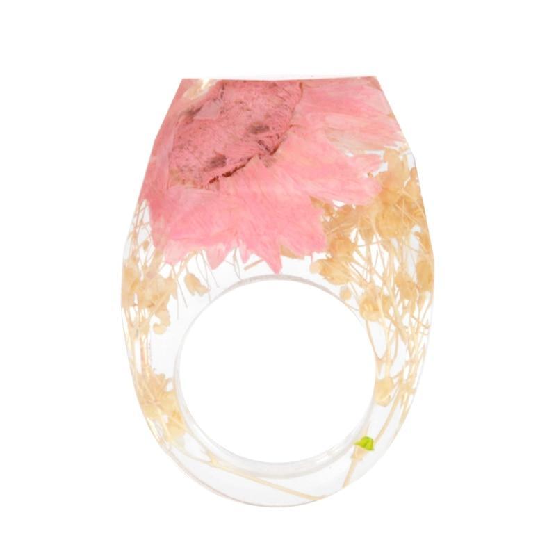 Elegant Luxury Magical Transparent Forest Epic Handmade Stylish Dried Flower Special Resin Ring Colorful Ink Pattern Scenery for Women