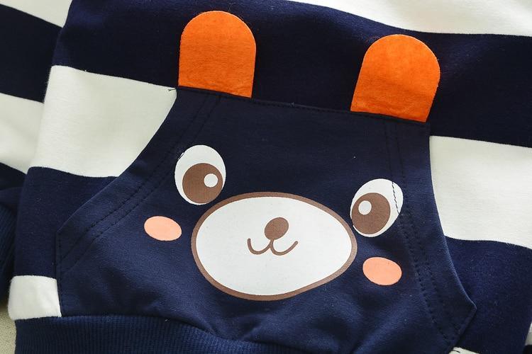 Baby Boy Cartoon Cute Bear Striped Printed Cotton Long Sleeve Two-piece Clothes Set For Boys Kids