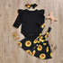 Baby Girls New Fashion Sunflower Floral Romper Toddler Dress Newborn Headband Outfits Girl Sundress Clothes Set