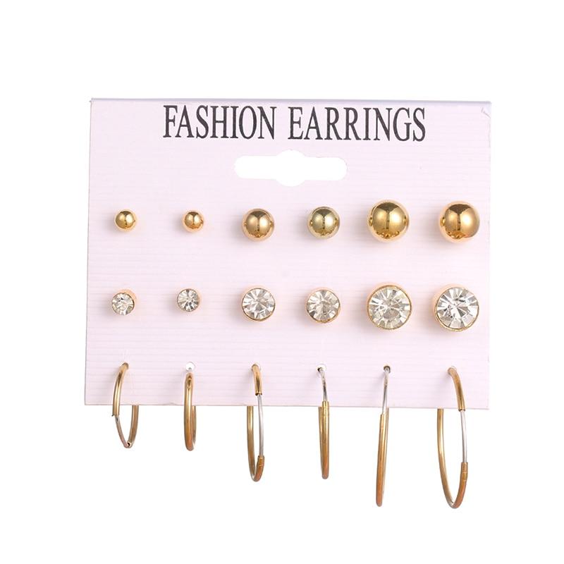 Modern Luxury Woman Earrings Flower Women'S Earrings Set Pearl Crystal Stud With Small and Big Circle Earrings