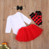 4Pcs Baby Girls Christmas Dress Set Children Long Sleeve Top  Short Skirt Hair Band And Leg Cover