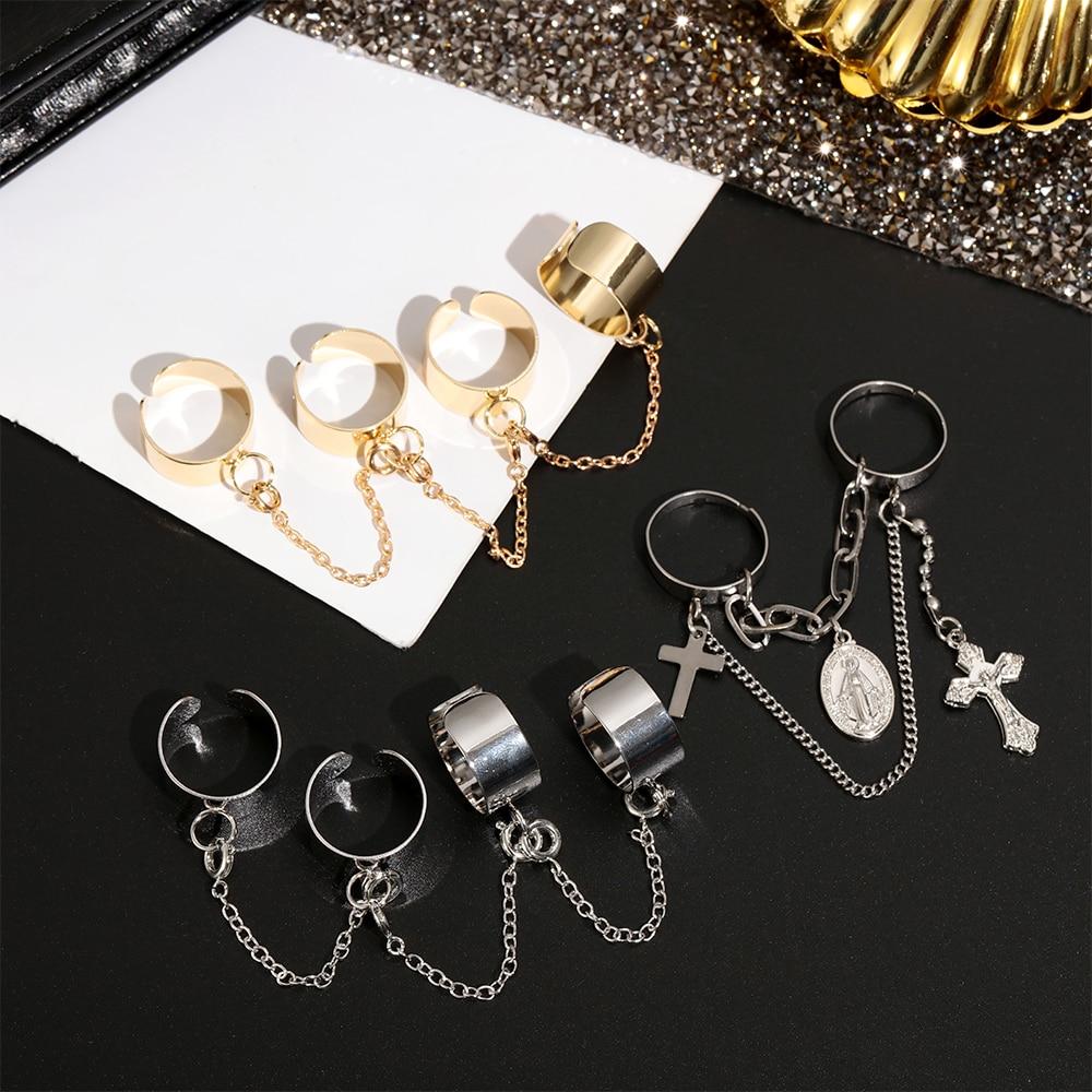 Punk Cool Hip Hop Multi-layer Adjustable Chain Four Open Finger Rings For  Women and Man in Rotate Rings Luxury Style