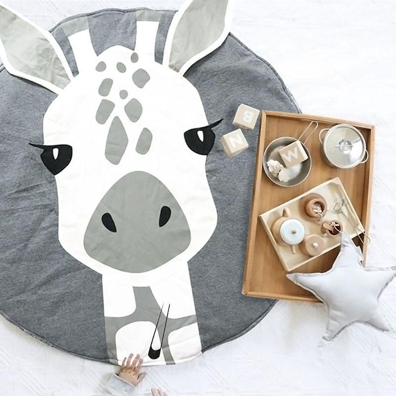 Play Mat Cartoon Animal Baby Mats Newborn Infant Crawling Cotton Round Floor Carpet Rugs Mat for Kids Room Nursery Decor