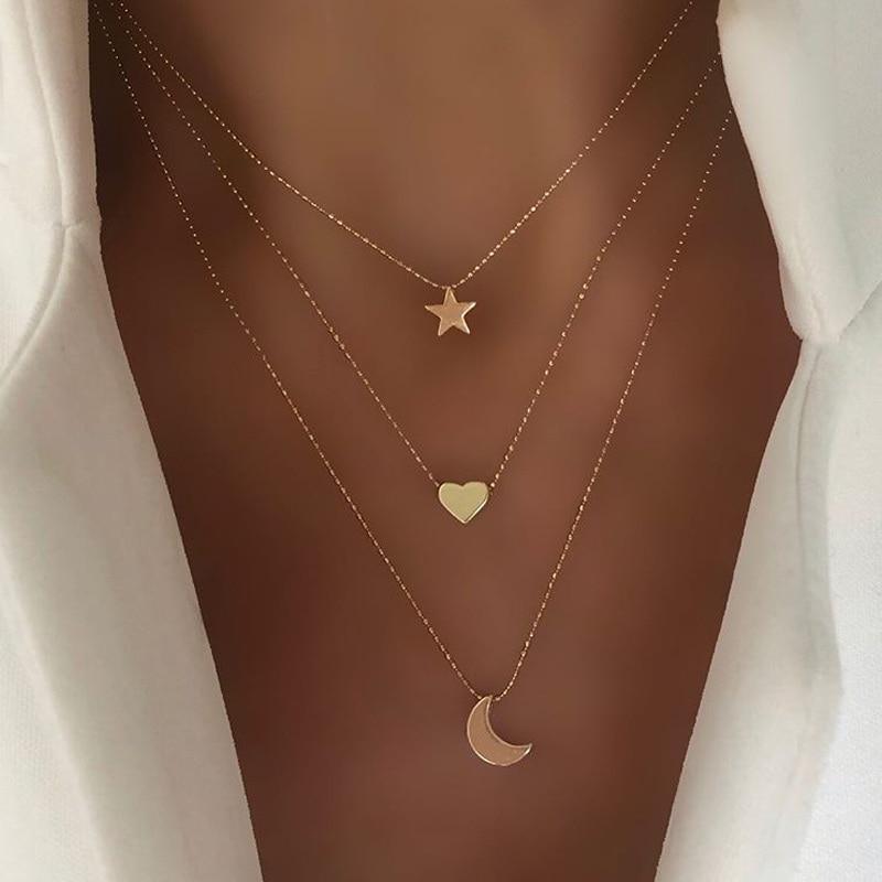 Multi Layered Necklace For Women Bohemian Coin Star Moon Geometric Chain Round Luxury Jewelry Perfect Gift Cool Style