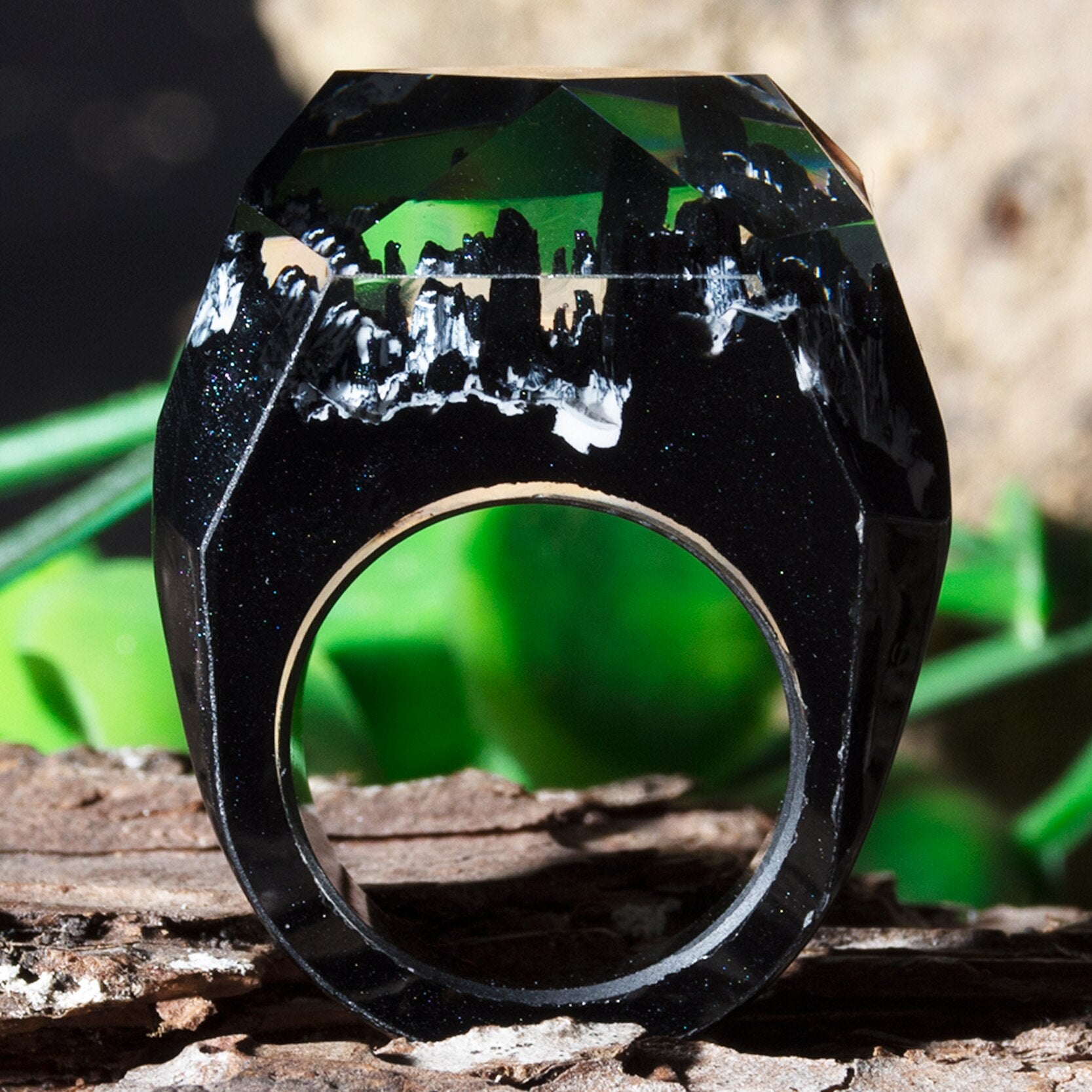 Modern Wooden Epic Resin Ring Elegant Luxury Wedding Epoxy Soul of The Forest Eco Epoxy Handmade