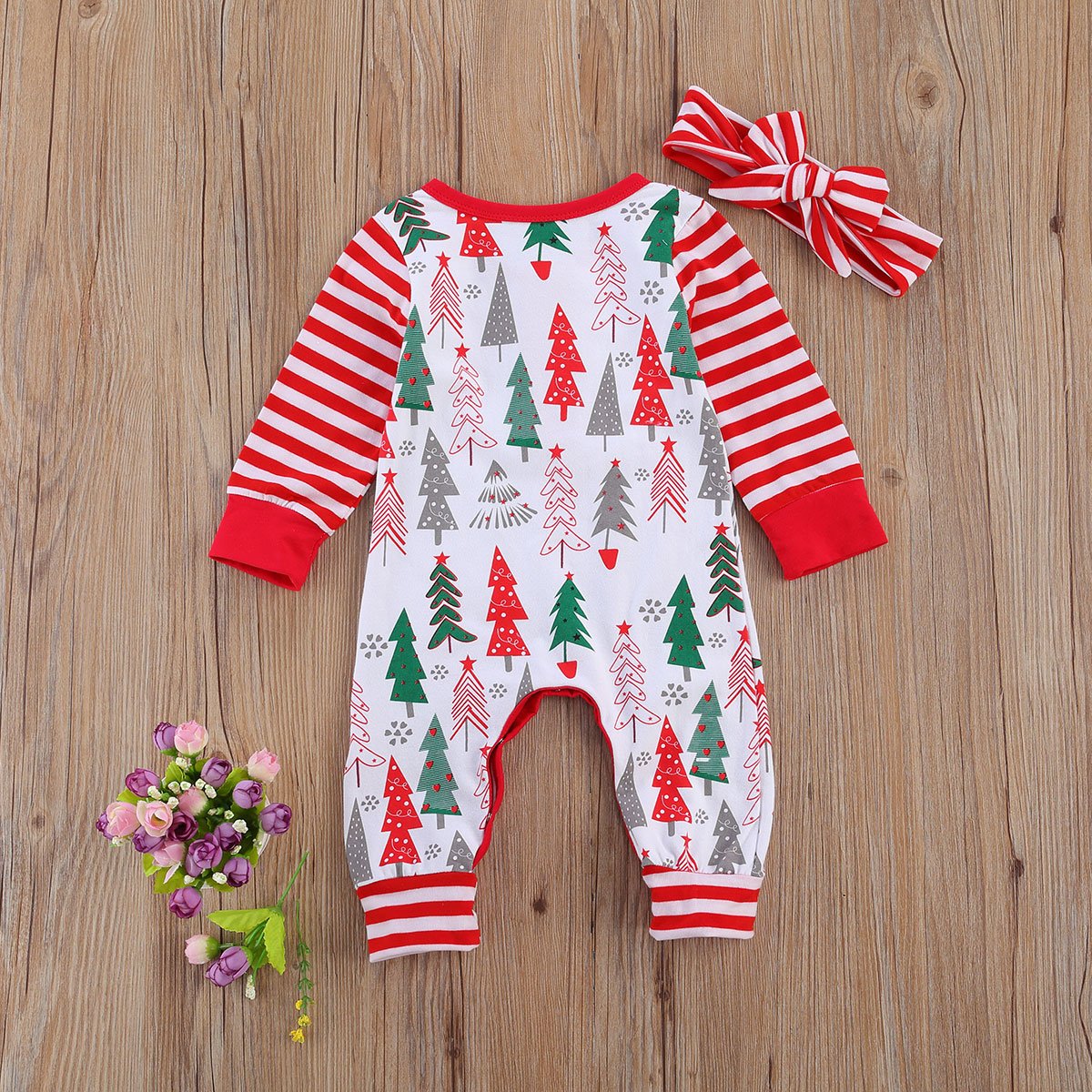 Newborn Baby Girl/Boys Christmas Long Sleeve Round Neck  Tree print Romper for Infant In New Year Design