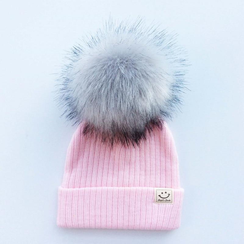 Winter Baby Boy Girl Artificial Pompom Knitted Hat Toddler Kids Caps With Pompon for Newborn