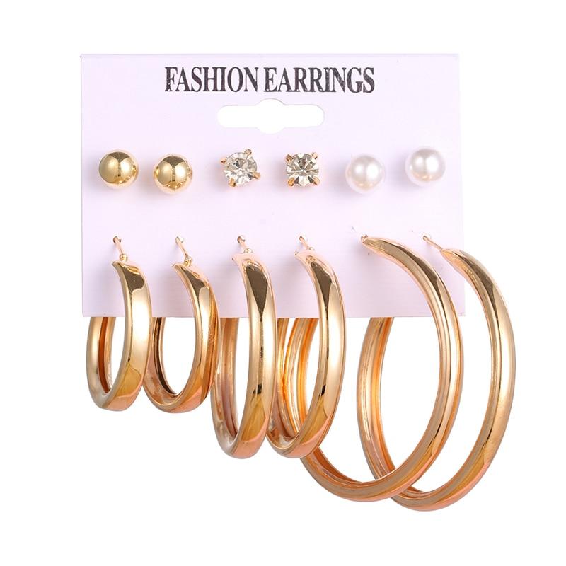 Modern Luxury Woman Earrings Flower Women'S Earrings Set Pearl Crystal Stud With Small and Big Circle Earrings