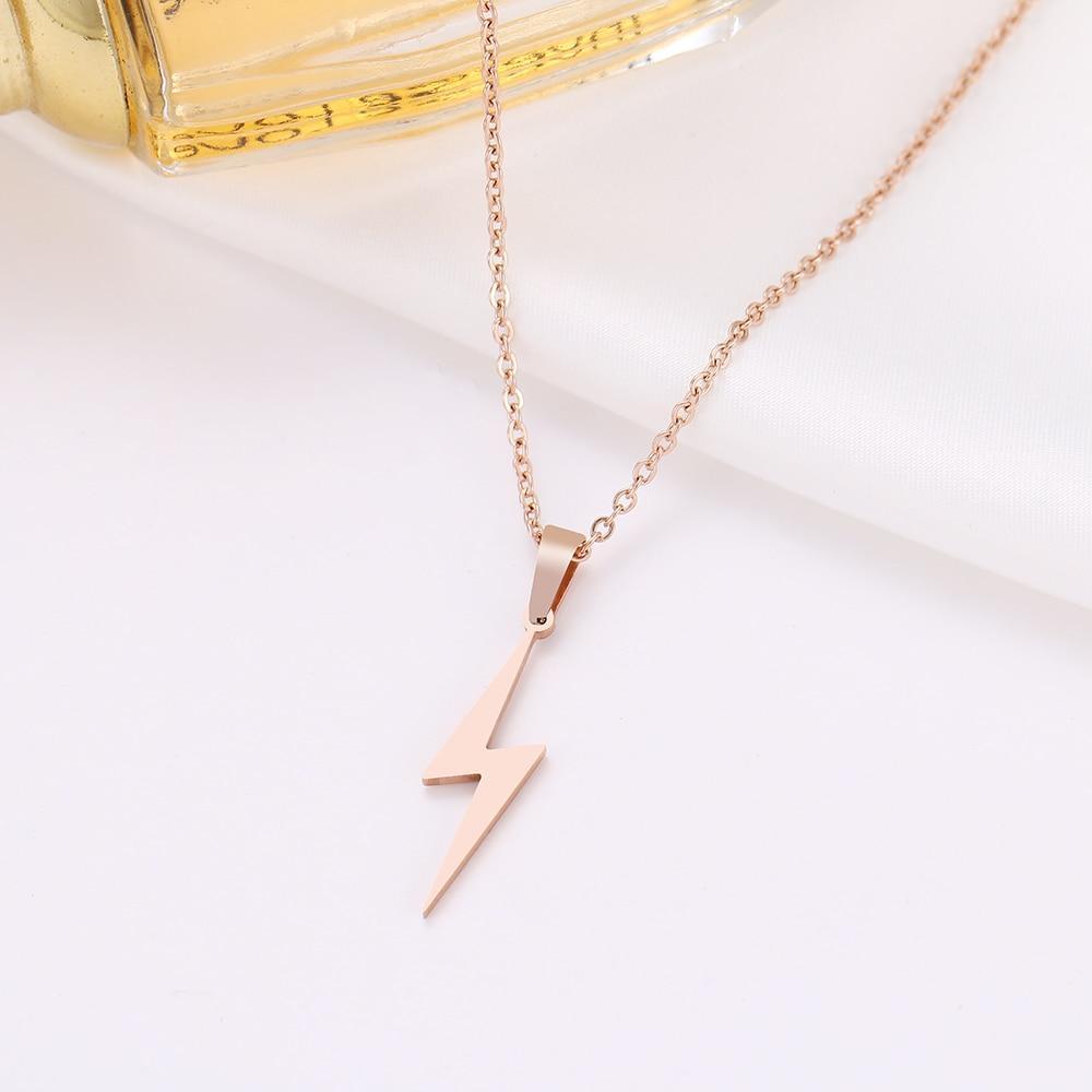 New Elegant Stainless Steel Necklace Luxury Hot Lightning Necklaces Amazing For Women Protection Pendants Cool For Girlfriend Gifts Rose Gold Jewelry