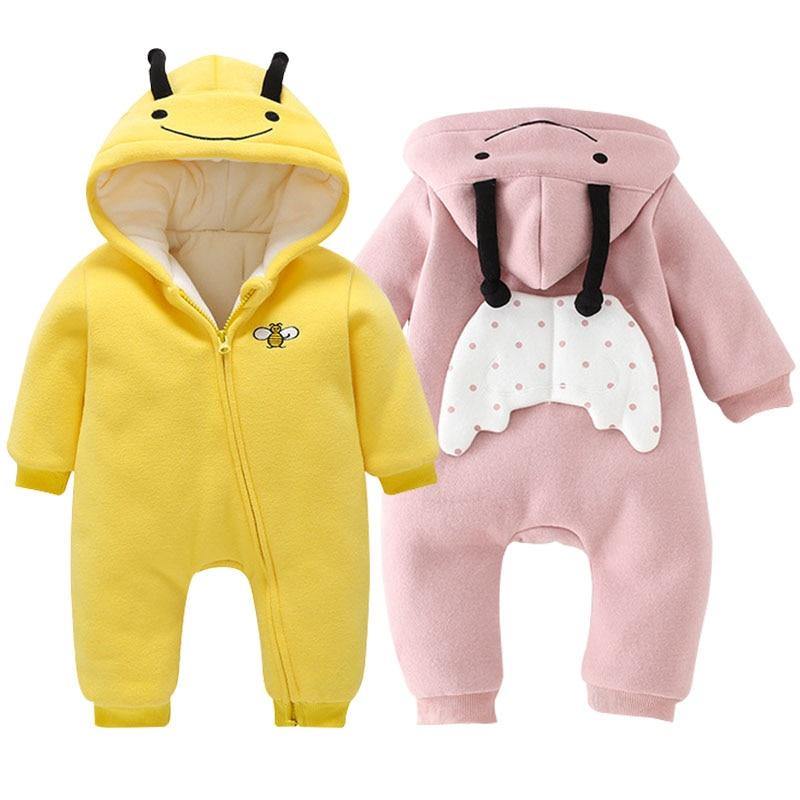 Elegant Baby Clothes Rompers Jumpsuits Newborn Cartoon Little Bee Rabbit Ears Zipper Clothes Cotton Jackets For Kids