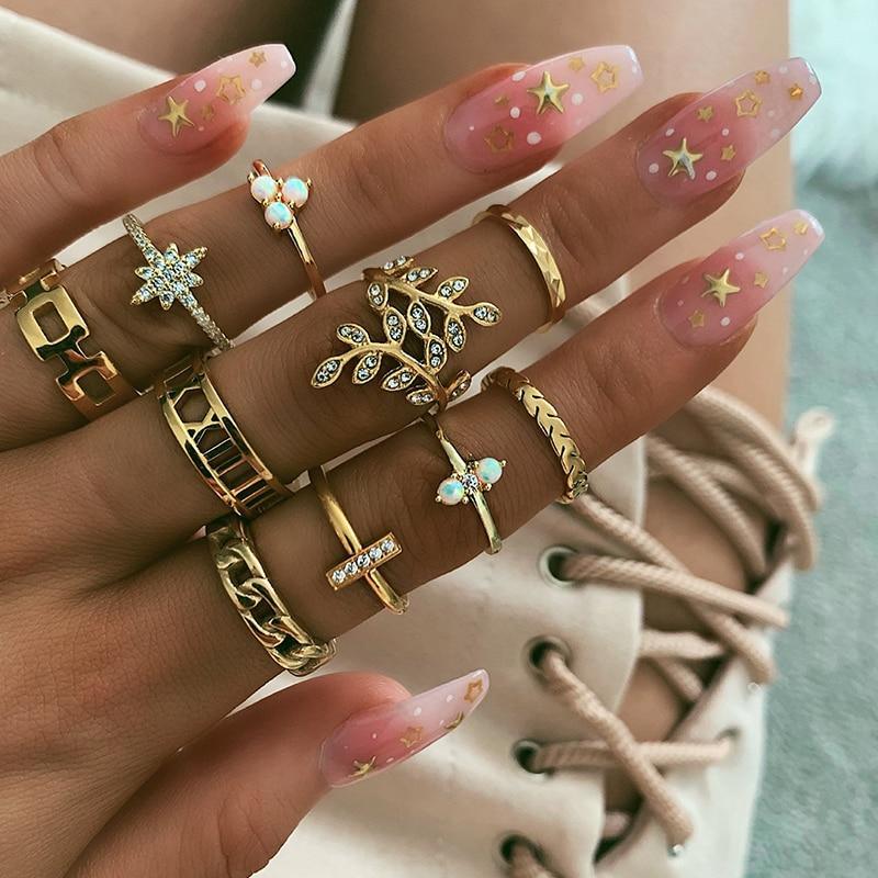 Elegant Women Fashion  Mary Geometric Amazing Flowers Leaf Premium Gold Finger Rings Boho Charm Luxury Jewelry Accessories Mother's Day Gifts