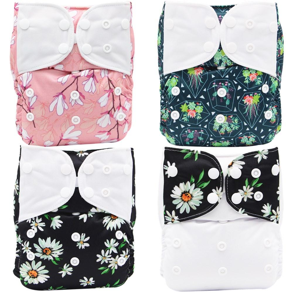 4PCS Set Diaper Cover Washable Diaper Eco-friendly Ecological Adjustable Baby Nappy Reusable Cloth Diapers In Printed Design For Baby and Kids