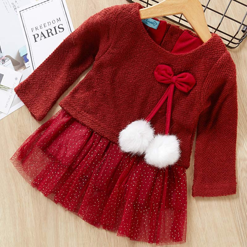 Toddler   Cute Dress With Fluffy Ball Unique Design Perfect Gift For Baby Girls